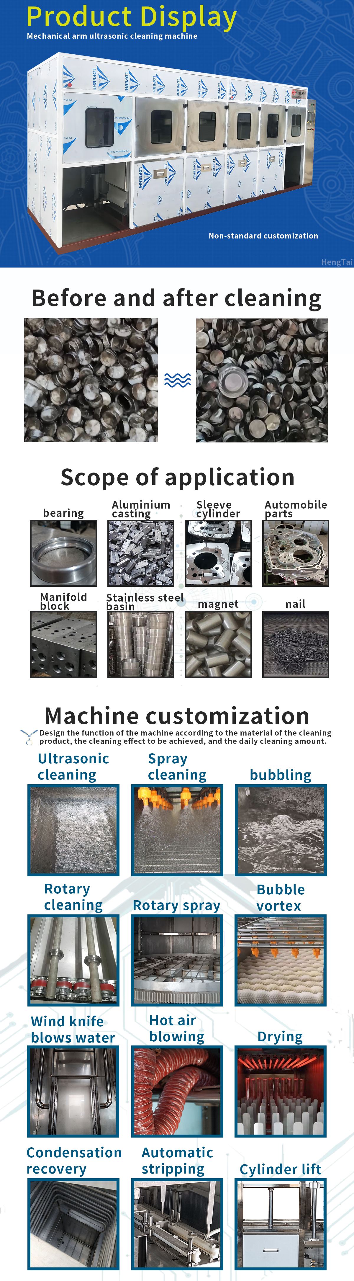 Fully automatic ultrasonic cleaning machine with a new material degreasing robotic arm