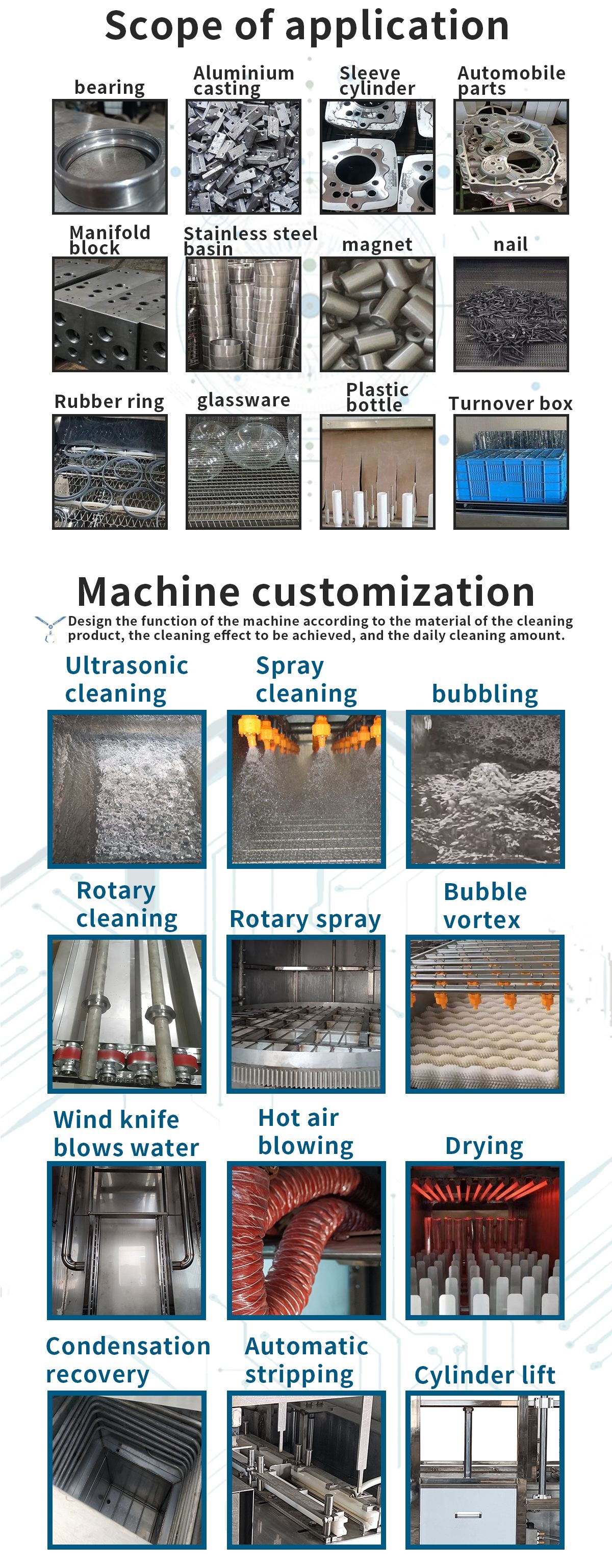 Customized metal nut degreasing track type ultrasonic cleaning and drying machine