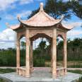 Chinese style hexagonal stone pavilion, sunset, red stone, granite corridor, courtyard garden decorations