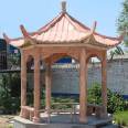 Chinese style hexagonal stone pavilion, sunset, red stone, granite corridor, courtyard garden decorations