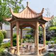 Chinese style hexagonal stone pavilion, sunset, red stone, granite corridor, courtyard garden decorations