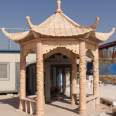 Chinese style hexagonal stone pavilion, sunset, red stone, granite corridor, courtyard garden decorations