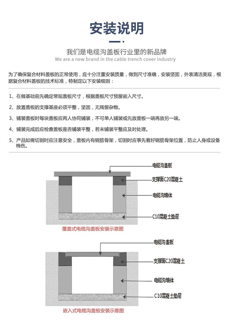 FRP resin composite polymer cable trench buckle groove flat cover plate