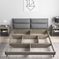 Modern Grey King Size Bed Wooden Queen Bed Frame With Cushion Headboard