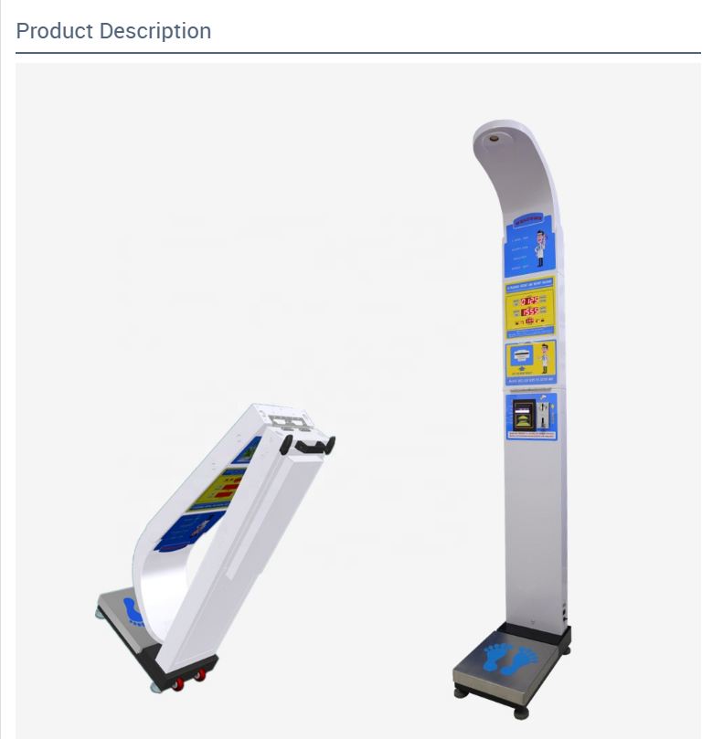 BMI analysis coin operated weighing human scale with height measurement for adult with printer from manufacturer