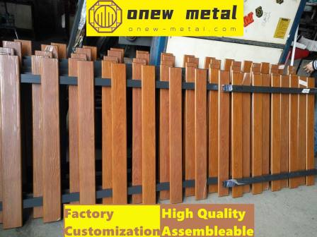 Hot sale powder coated garden black welded blade aluminum wall fence panels wood grain 3D