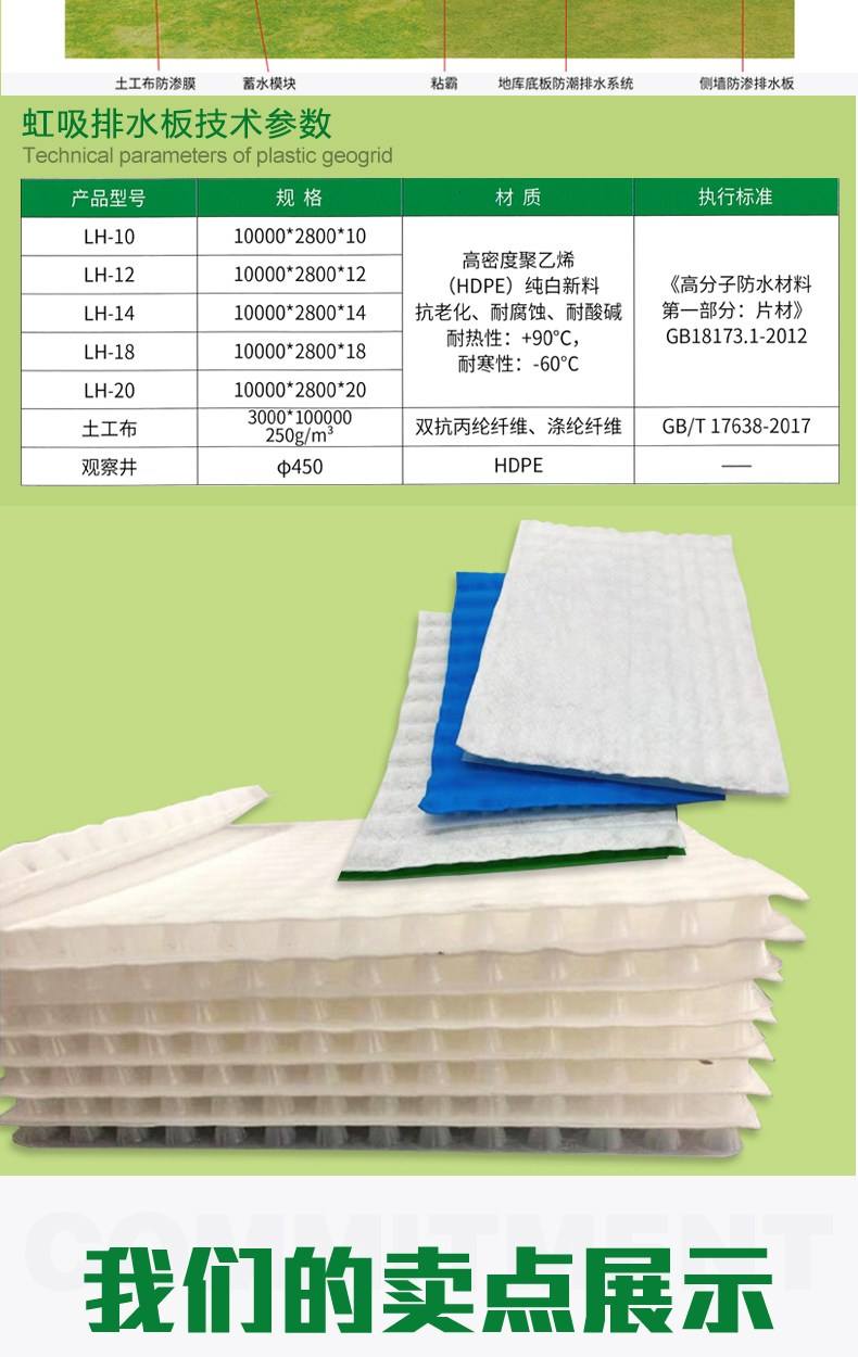 Ped14 polymer protective drainage irregular sheet self clay geotextile