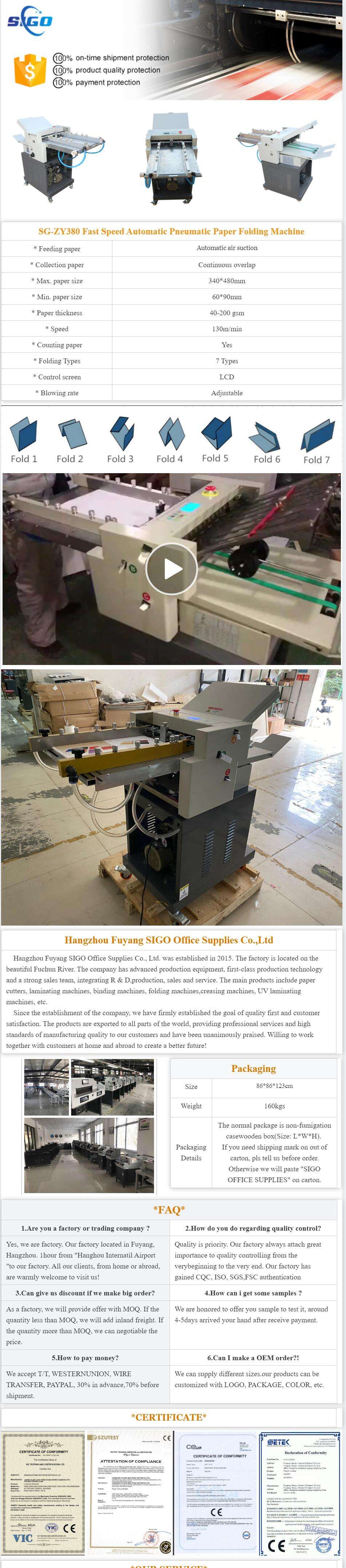 SG-ZY380 Automatic A3 Paper Folding Machine Fast Speed Automatic Pneumatic Paper Folding Machine 7 Folding Types