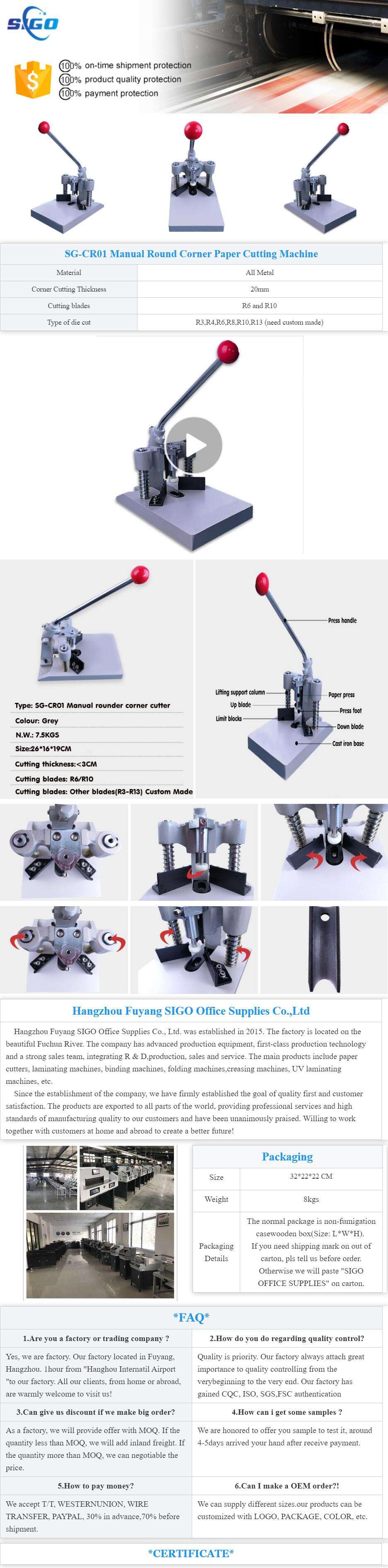 SG-CR01 China Wholesale Low Price Manual Paper Round Corner Cutter PVC Book Round Corner Cutting Machine