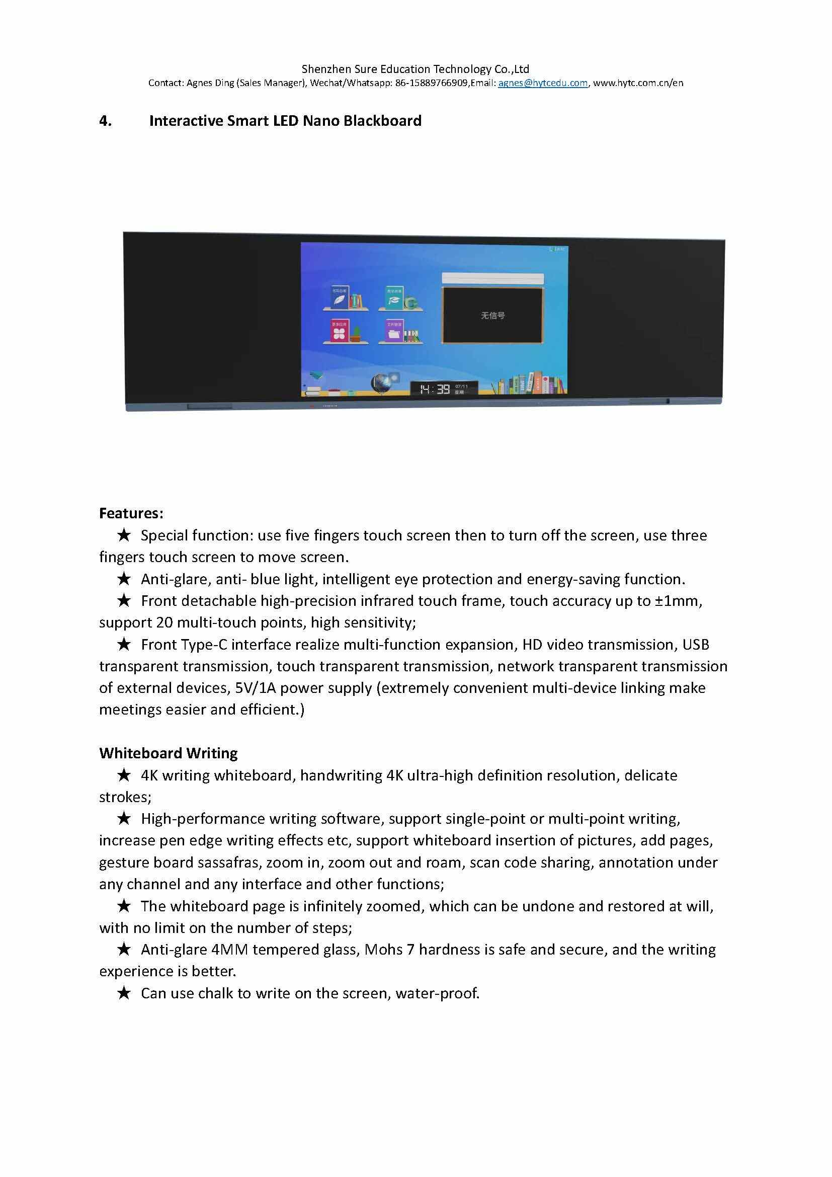 Multi touch interactive smart blackboard waterproof & dustproof LED touch screen writing board