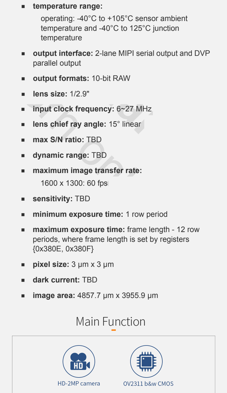 DGZX-AA118A32M2-100 ov2311 cmos camera module 1080p 60fps mipi 2 megapixel global shutter sensor for driver monitoring systems插图2