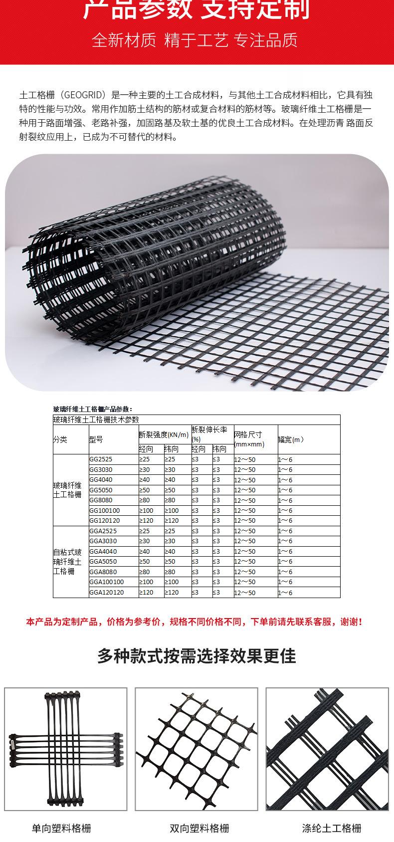 Fiberglass geogrid asphalt pavement with high temperature resistance, double warp and double weft self-adhesive type