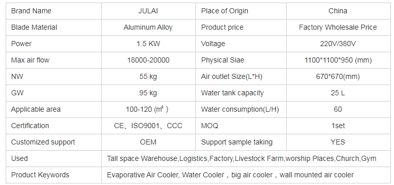 JU LAI 12000 BTU factory sales 30000 Swamp cooler 50 L Evaporative air conditioner