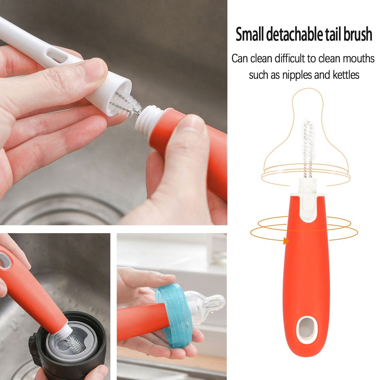 Baby Bottom and Nipple Brush Long Handle Scrubbing Brush, Build for Cleaning Sports Bottles