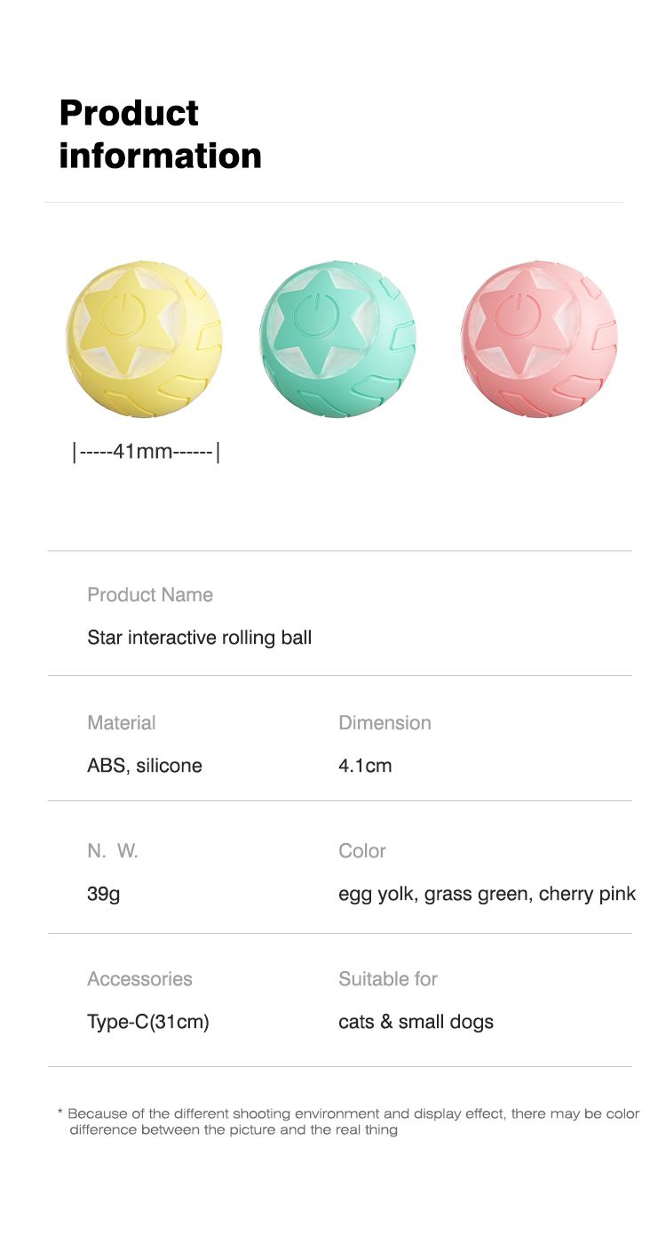 4.1 cm colorful pet toy, star rolling ball, suitable for cats and dogs