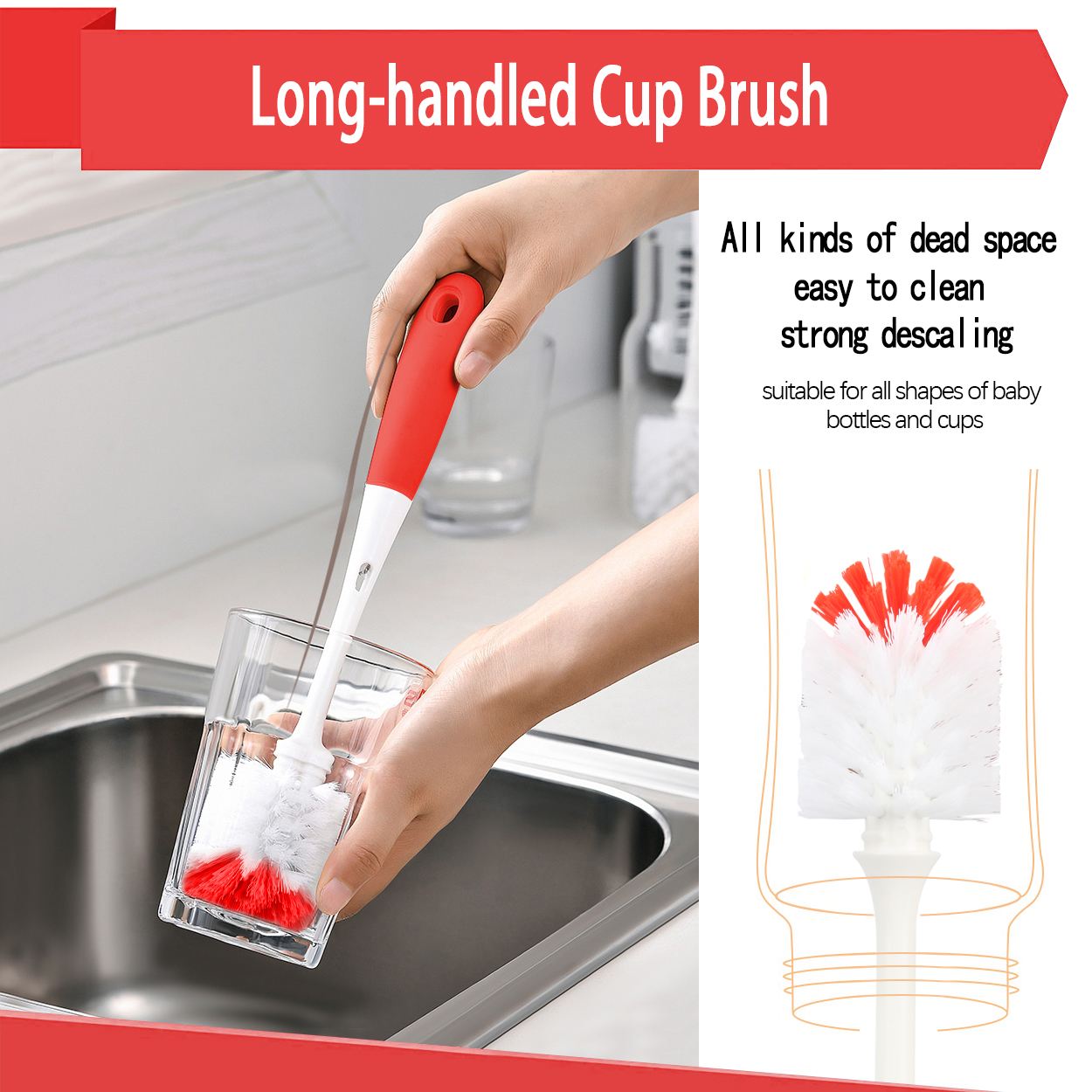 Baby Bottom and Nipple Brush Long Handle Scrubbing Brush, Build for Cleaning Sports Bottles