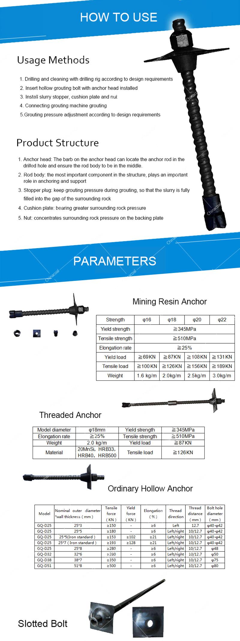 Reasonable Structure Rock Bolt Bars Threaded Steel Bar Anchor Mining Rock Bolt Threaded Rebar Anchor Rock Bolts