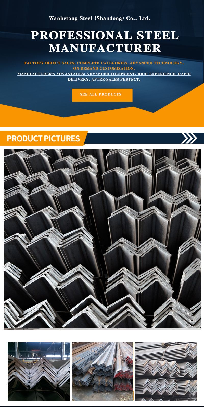 China Manufacturer Hot Rolled Q345 Q235 A36 Non-Alloy Standard Marine Packing Iron Angle Steel
