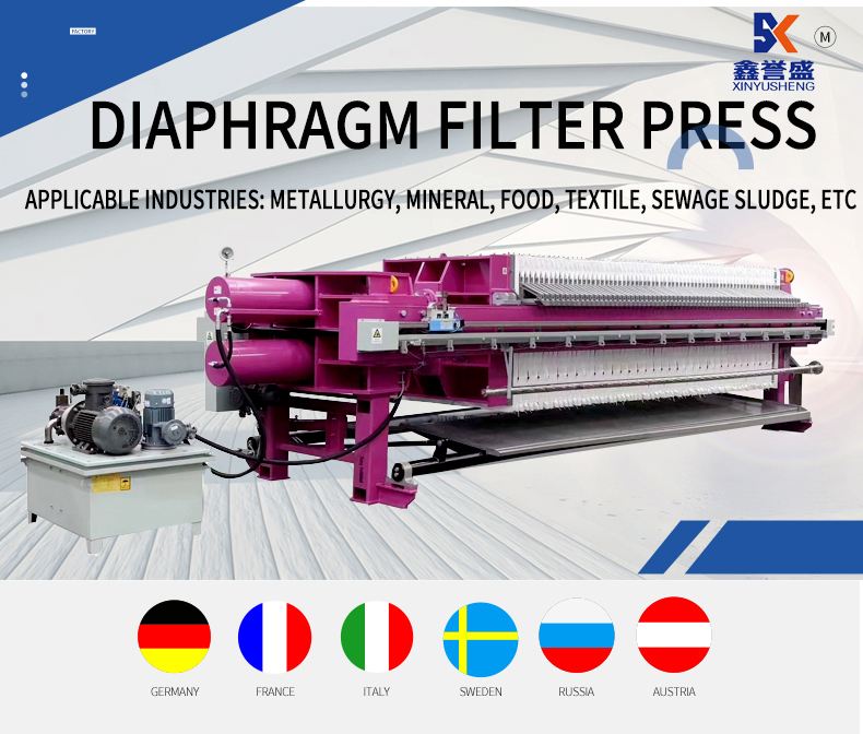Sludge filtration equipment, diphragm filter press, for treating mud and sewage, filter machine