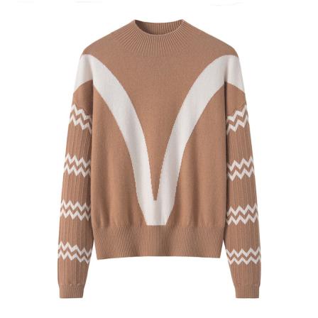 2022 Spring New Personalized Colorblock Cashmere Sweater Women's Pullover Bottom Half Height Round Neck Loose Knitted Sweater
