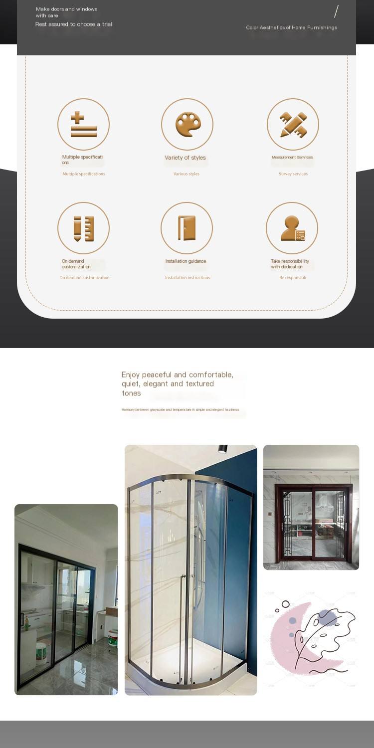 Qianbaishun frame tempered glass flush door bedroom small balcony waterproof 4-7 days shipping