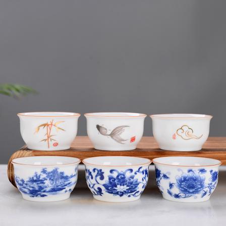 Blue and White Porcelain Tea Cup Creative Ceramic Kung Fu Tea Set Tea Cup Owner's Individual Single Cup Logo Customization