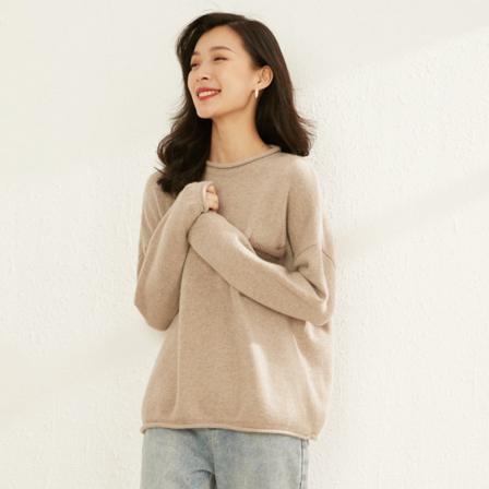 Cashmere sweater Women's 100 pure cashmere round neck patchwork thickened long sleeved pullover knit bottom loose goat sweater