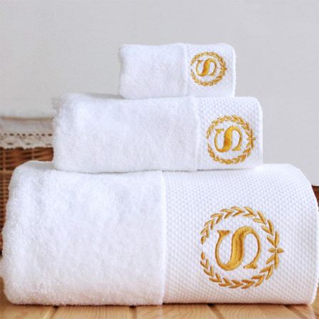Diamond Band Design 100% Cotton 600gsm Washcloth Bath Set Hotel Hand Towel with Embroidered Logo