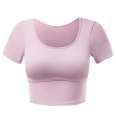 Summer Short Sleeve Yoga Suit with Chest Cushion Sports Top Women's Tight Fit T-shirt Running Training Nude Fitness Clothes