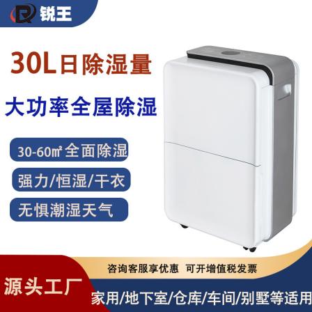 Ruiwang 30L Dehumidifier Household Indoor High Power Intelligent Silent Drying Basement Commercial Dehumidifier