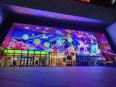 Large wall lighting painting, shopping mall, glass curtain wall, building body, beauty, decoration, net, red neon light, landscape light, pattern light