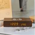 New wireless charging clock creative electronic wooden digital clock slim and compact wooden wireless charging student alarm clock