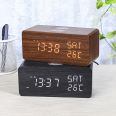 Multifunctional LED wooden clock, intelligent alarm clock, wireless charging electronic perpetual calendar thermometer, wooden desk clock