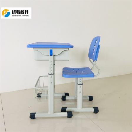 ABS plastic learning table, children's learning table and chair, blue with steel bucket, hand operated and adjustable table, specially customized