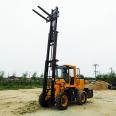 Integrated rear steering off-road forklift operation video for construction sites using loadable four-wheel drive hydraulic forklifts