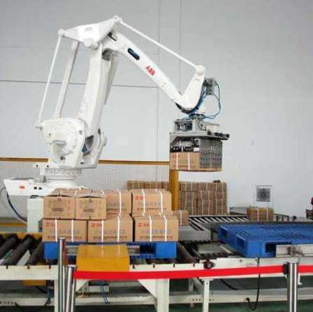 Carton handling robot - automatic loading, unloading, stacking and unstacking Robotic arm - robot grabbing products