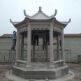 Blue stone antique stone carving pavilion granite Chinese style hexagonal sunset red double layer stone pavilion sesame white stone railing processing