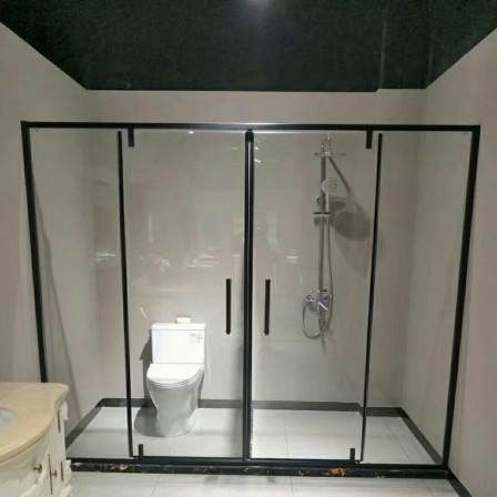 A simple shower room with a push-pull sliding sliding door and a straight shaped integrated bathroom