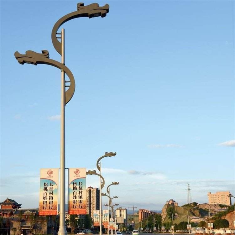 Xinyonghong 12 meter Double Arm Ethnic Characteristic New Municipal LED Street Lamp Hot Dip Galvanized Pole