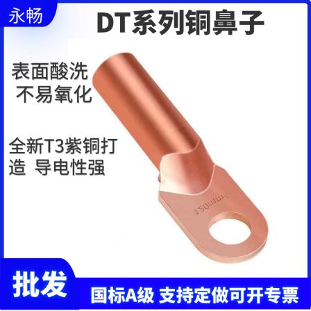 DT copper nose wiring terminal, pure copper wire nose ear connector, 25/50/70/90 square meters, 16 tinned and oil blocked