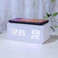 Electronic wireless clock temperature and humidity sensing LED wooden clock intelligent alarm clock wireless charging wooden digital clock