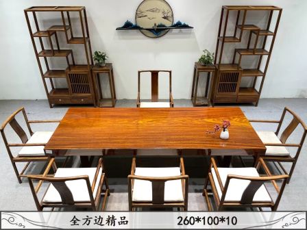 Africa Okan solid wood board, all square 260 * 100 * 10 new Chinese tea tables and chairs, complete set