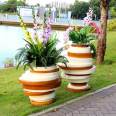 Outdoor square, green space, fiberglass laminated elliptical flower ware, mall opening, flower bed container, landscape, and decoration