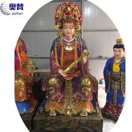 Wooden carving of the Nine Heavenly Mysterious Goddess, offering the statue of the Virgin Mary, painted with fiberglass resin Buddha statue of the Three Heavenly Empress