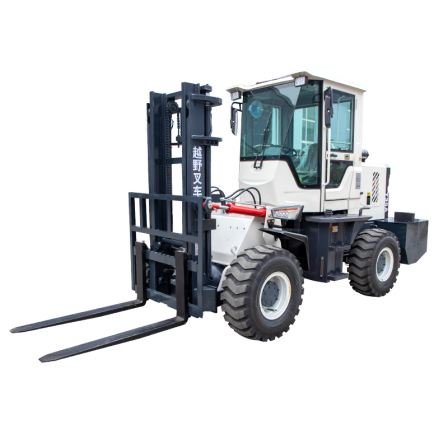 Shovel loading and unloading, multi-purpose internal combustion type off-road forklift with side moving tilting bucket, hydraulic handling and stacking truck