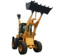 One machine with multiple uses and two busy agricultural small wheeled excavators, front excavation and rear shovel loader