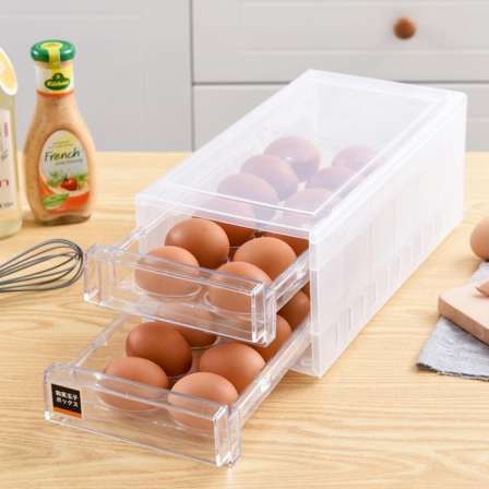 Transparent refrigerator storage egg box, large capacity, double layer drawer type preservation box, anti drop and dustproof household egg holder