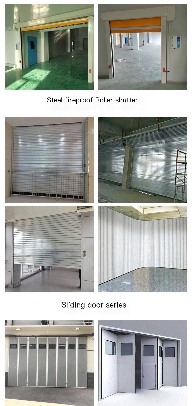 Colored steel sandwich panel doors can be equipped with small doors and windows for good insulation. Large workshops use industrial swing doors in Deshun