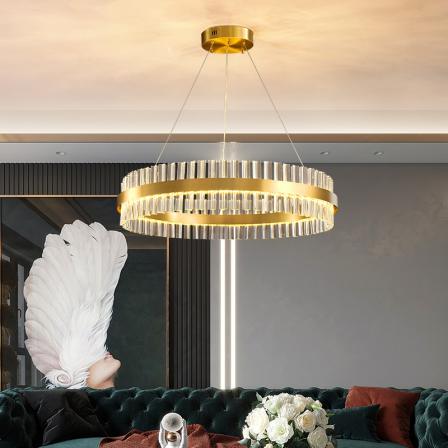 Nordic minimalist living room pendant lamp postmodern light luxury LED all copper crystal pendant lamp Luxury dining room bedroom pendant lamp Baoyun lighting decoration