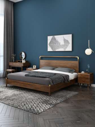 North American Black Walnut Wood Bed Nordic High end Atmosphere All Solid Wood Modern Simple 1.5m 1.8 Double Master Bedroom